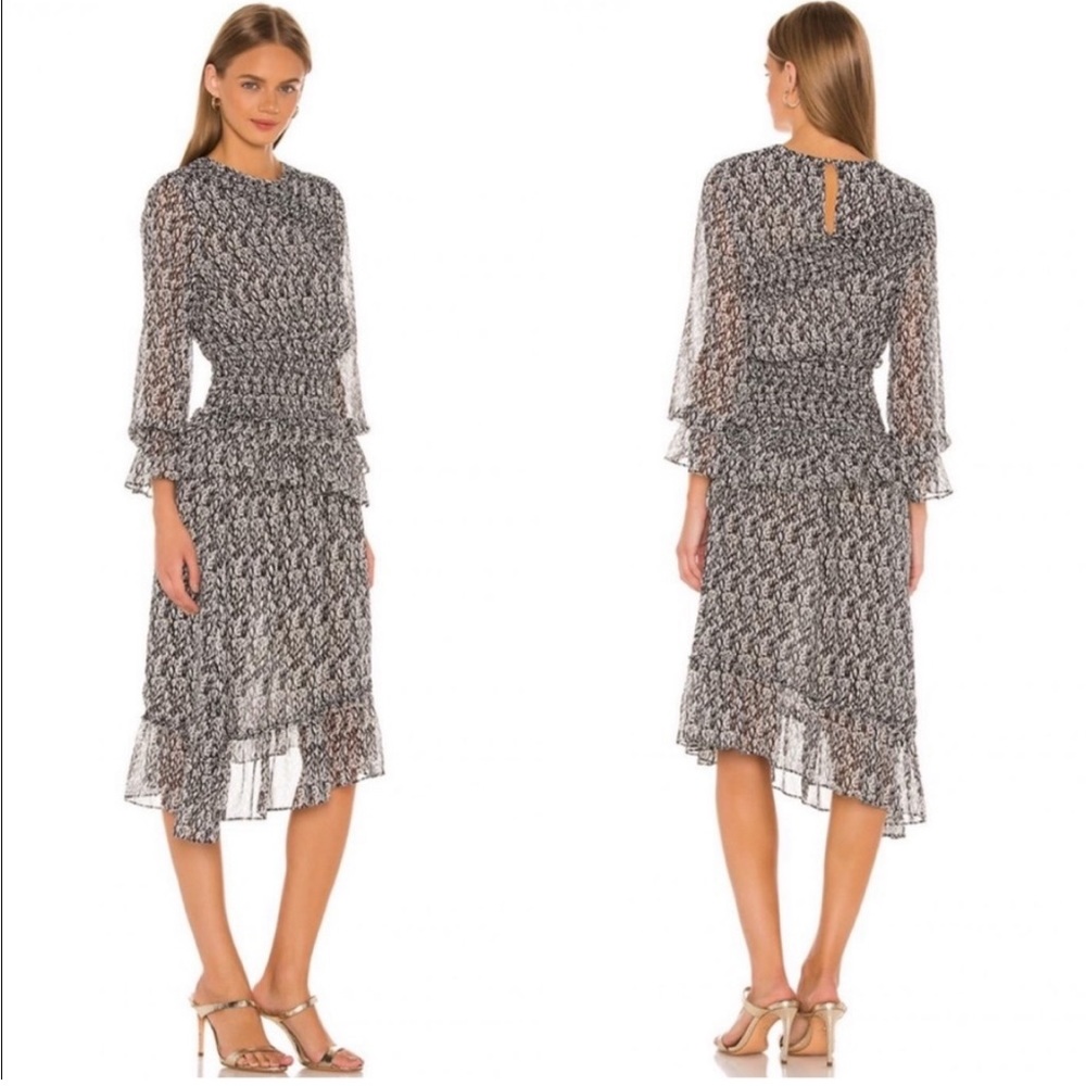 Misa Los Angeles Black and White Printed Midi Dress